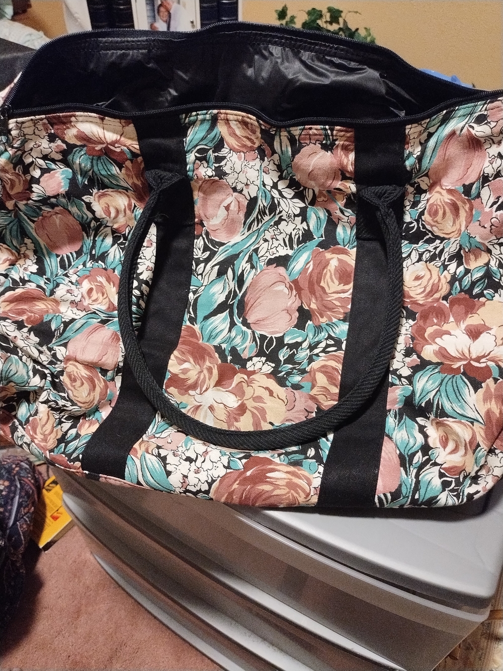 Avon Floral Tote Bag in Pink, Teal & Black